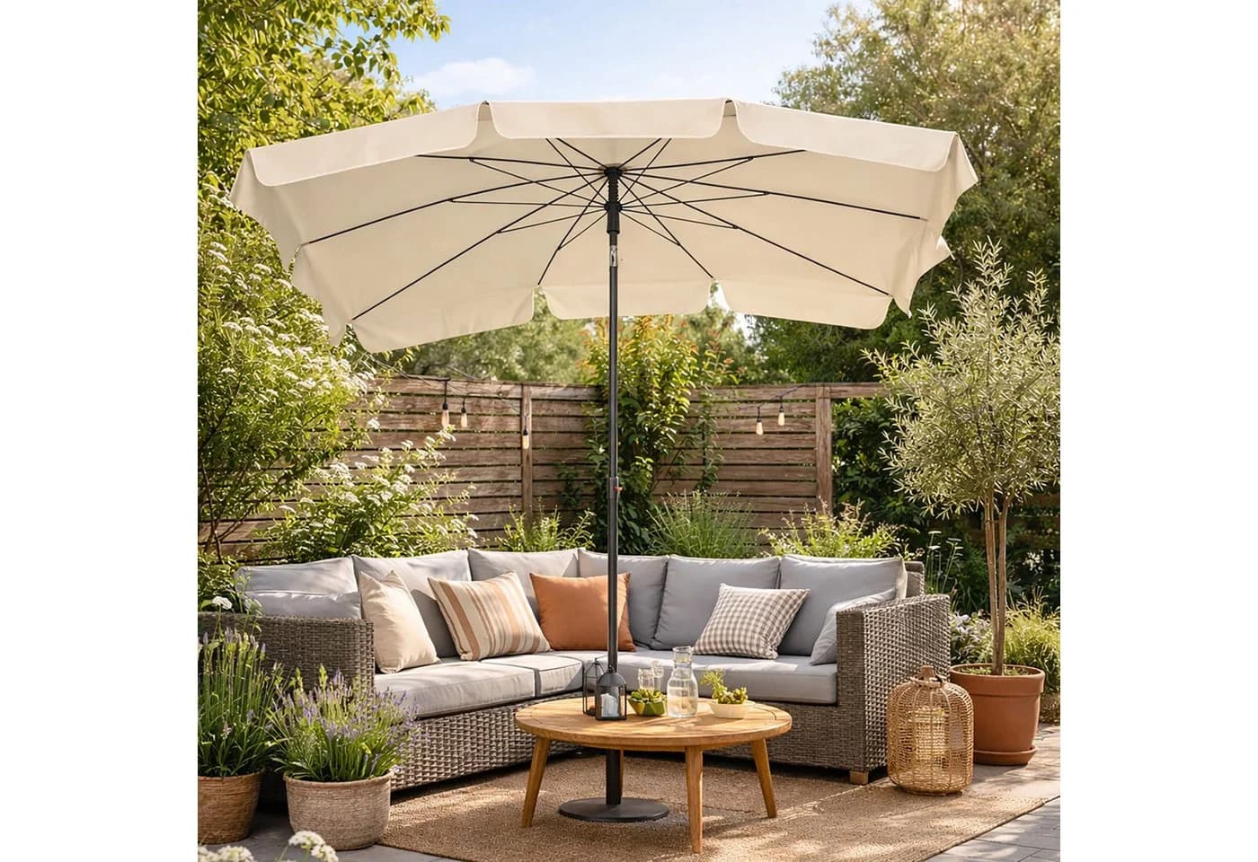 BURI Sonnenschirm 210x140 cm Rechteckig Knickbar Beige - Bild 5