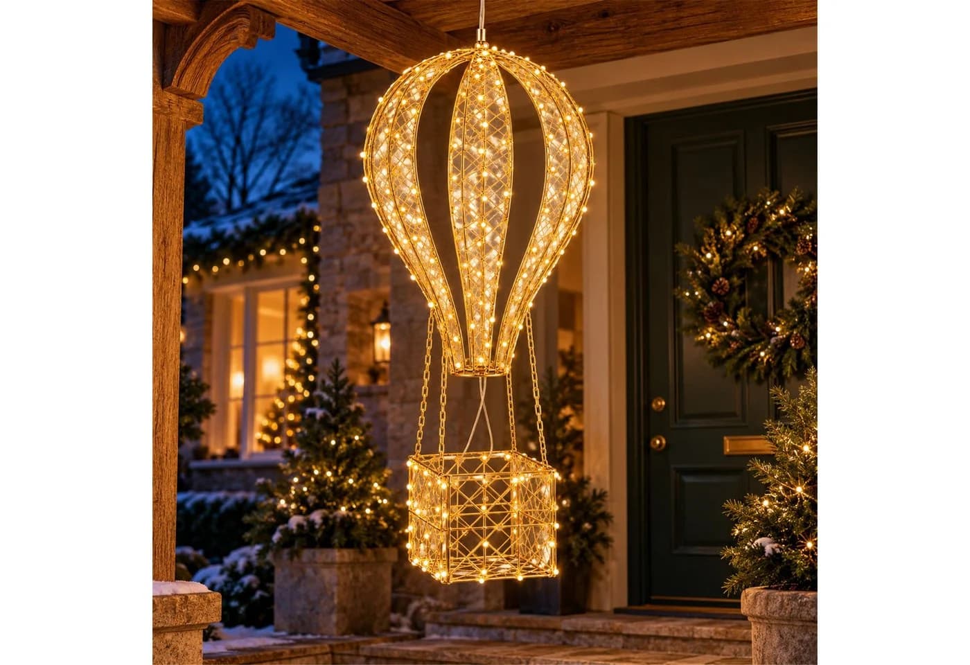 BURI LED-Heißluftballon Dekofigur 90cm Gold 340 LEDs warmweiß Timer - Bild 2