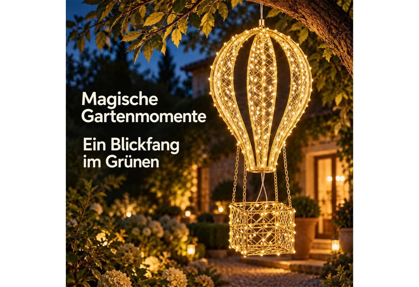 BURI LED-Heißluftballon Dekofigur 90cm Gold 340 LEDs warmweiß Timer - Bild 3