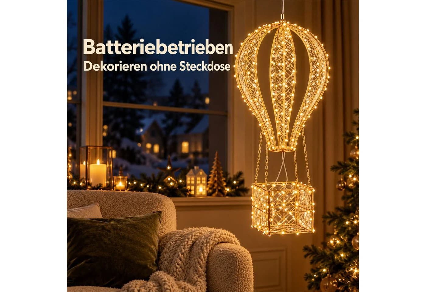 BURI LED-Heißluftballon Dekofigur 90cm Gold 340 LEDs warmweiß Timer - Bild 5