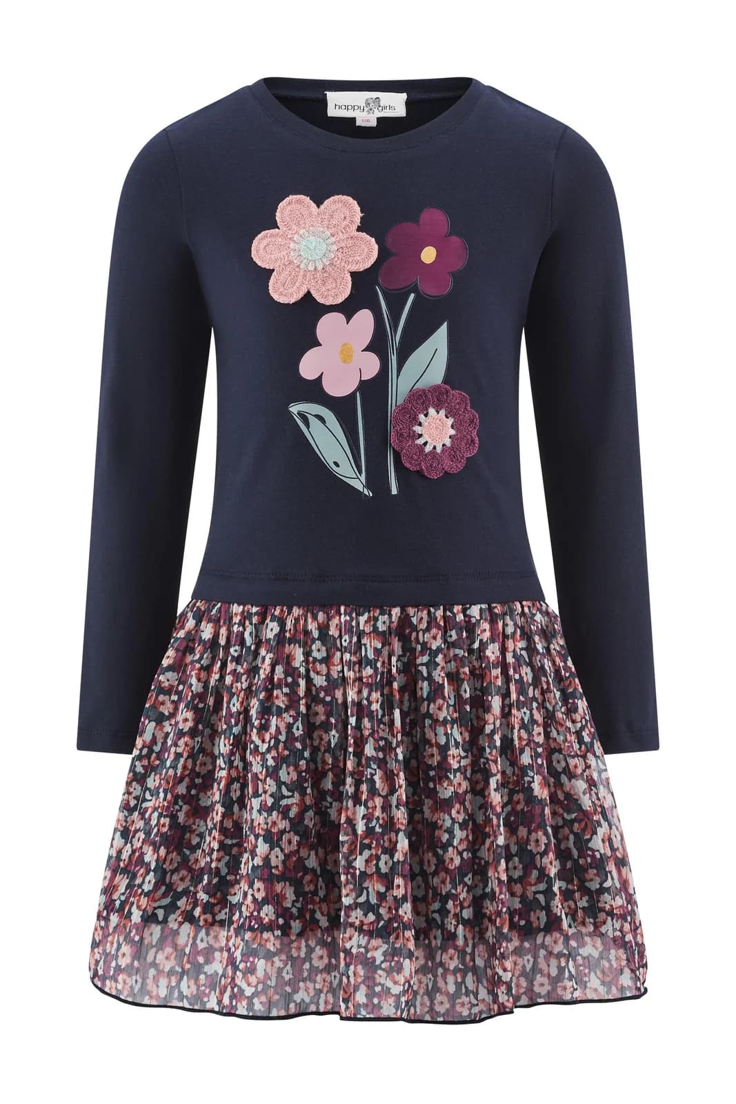 happy girls Sommerkleid Mädchen navy Baumwolle Blumenapplikation
