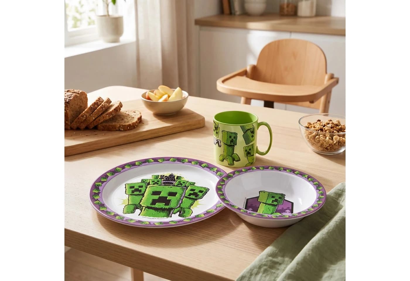 Minecraft Kindergeschirr-Set Creeper 3-teilig Kunststoff Bunt