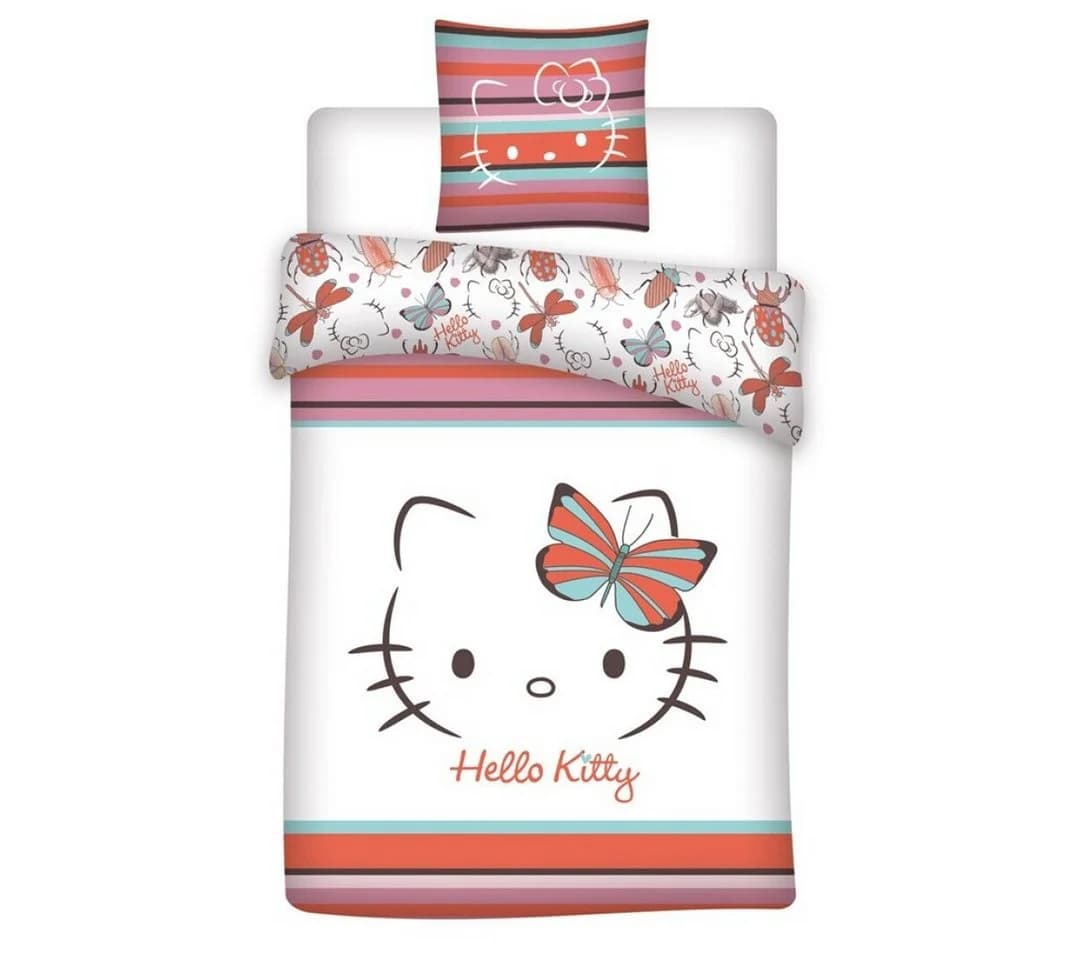 Hello Kitty Bettwäsche 2-tlg. Set, Bettbezug 135-140 x 200 cm, Kissenbezug 65 x 65 cm