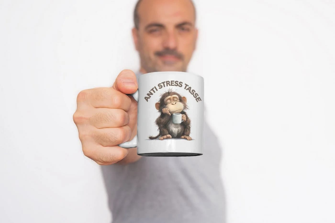WS-Trend Anti Stress Tasse Affe Motiv Keramik 325 ml - Bild 3
