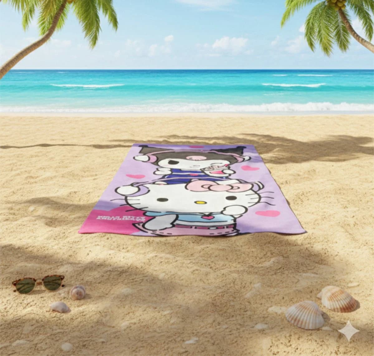 Hello Kitty & Kuromi Mikrofaser Strandtuch 70x140 cm Bunt