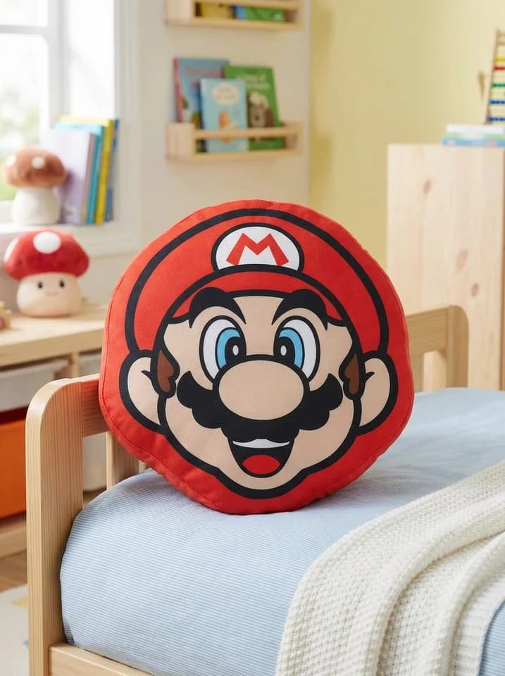 Super Mario 3D Dekokissen Rund Rot/Beige Schwarz Blau