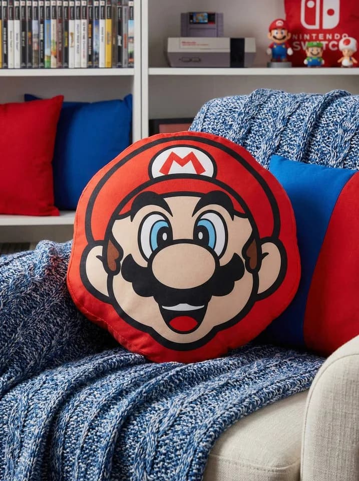 Super Mario 3D Dekokissen Rund Rot/Beige Schwarz Blau - Bild 3