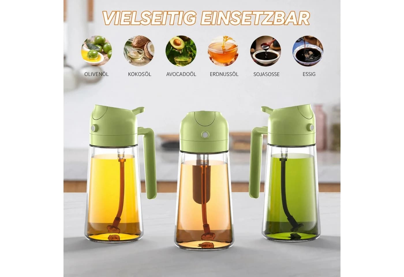 WS-Trend Ölspender 2-in-1 Sprühflasche und Ausgießer 470 ml Grün - Bild 3