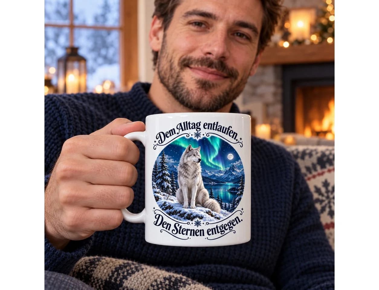 WS-Trend Wintertasse Wolf Keramik 330 ml mit Spruch - Bild 3