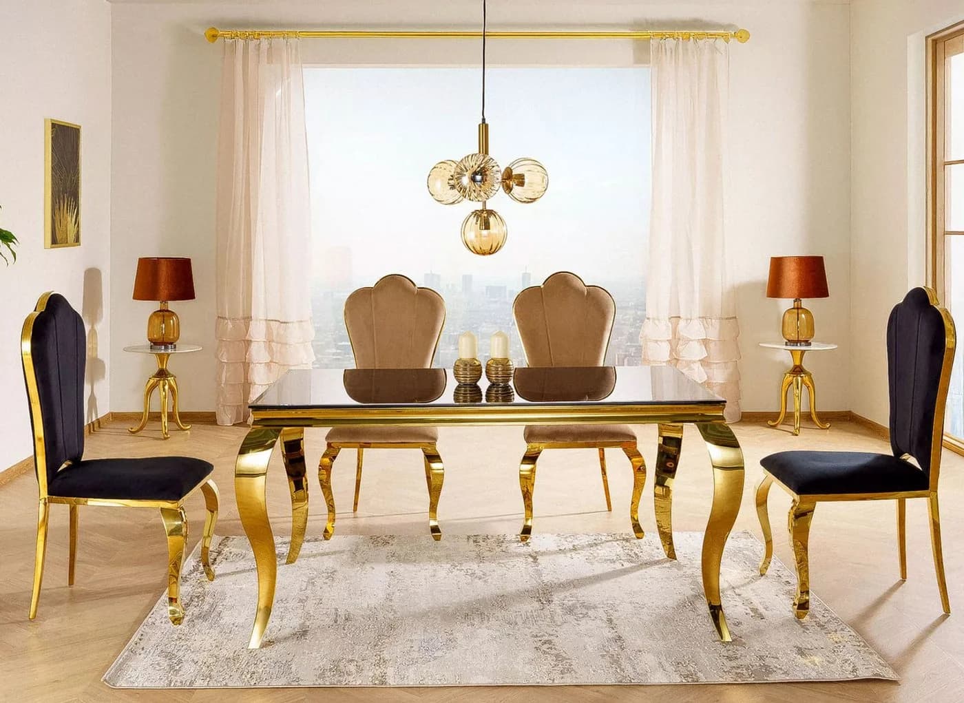 Feldmann-Wohnen Esstisch Prince Schwarzglas Gold Gestell Modern - Bild 5