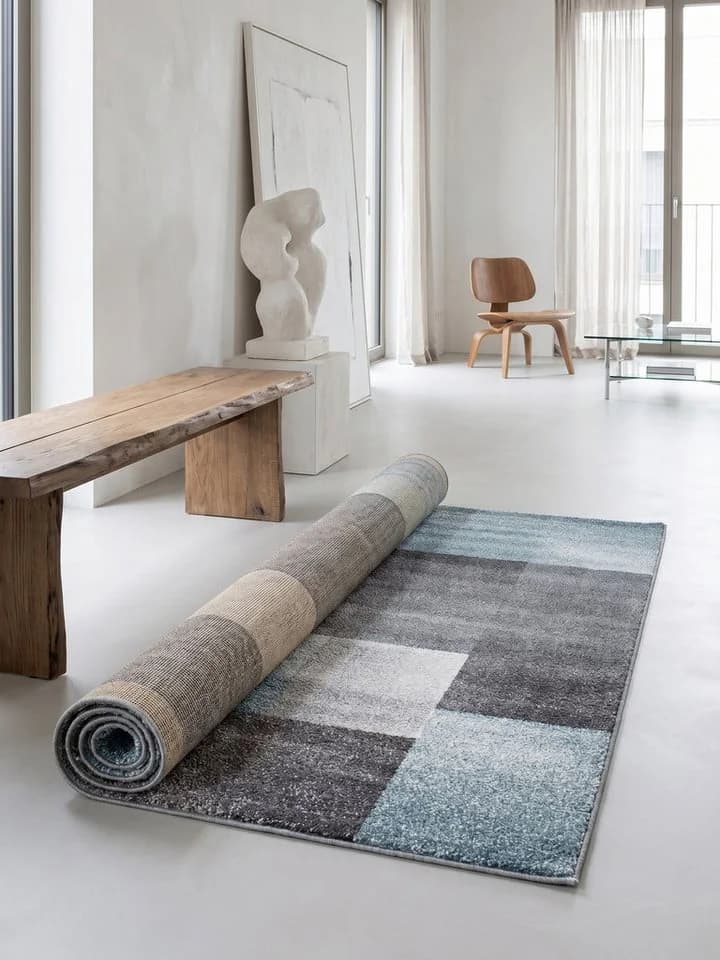 KADIMA DESIGN Teppich SOLDA Blau Kurzflor Karo - Bild 3