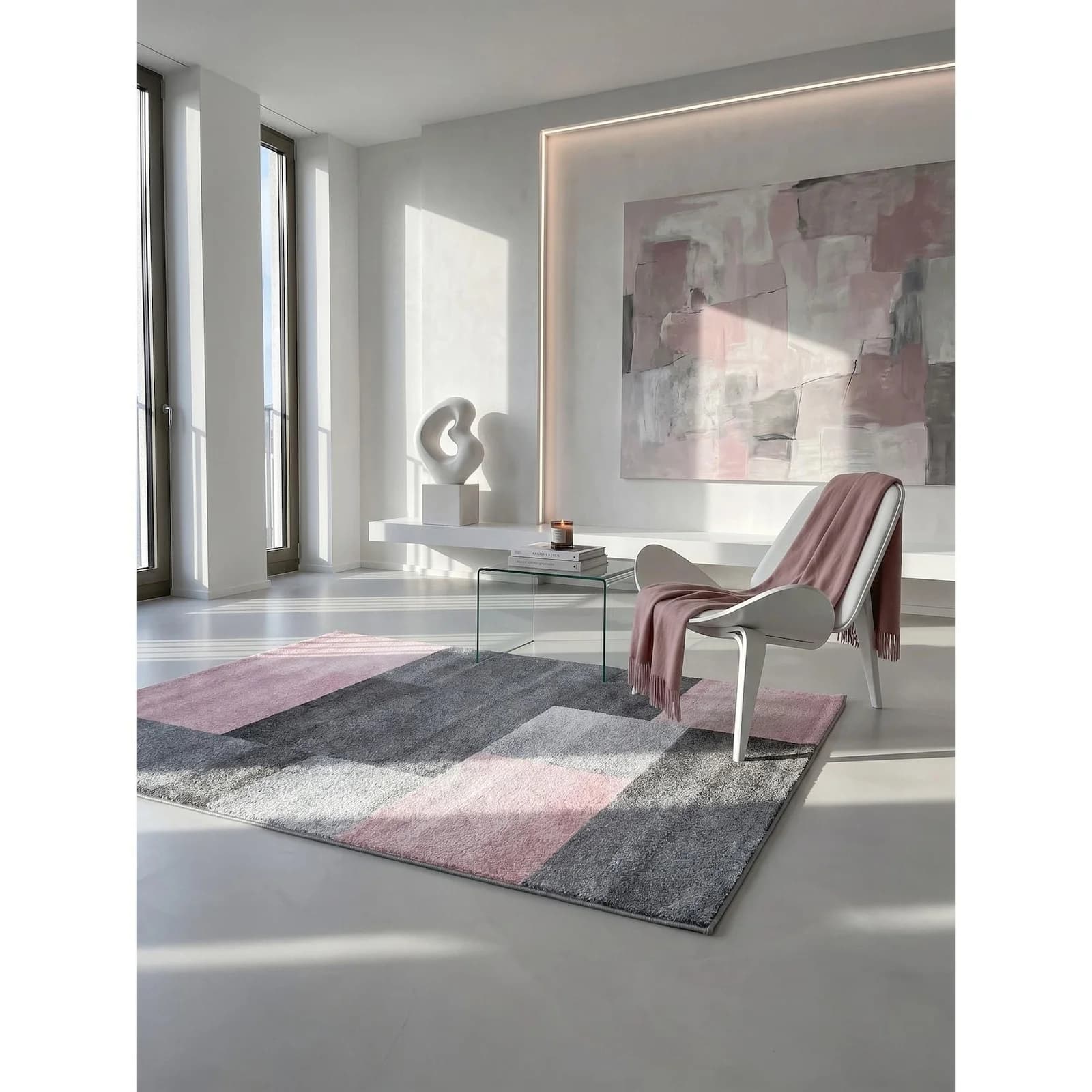 KADIMA DESIGN Kurzflorteppich SOLDA Rosa Karo