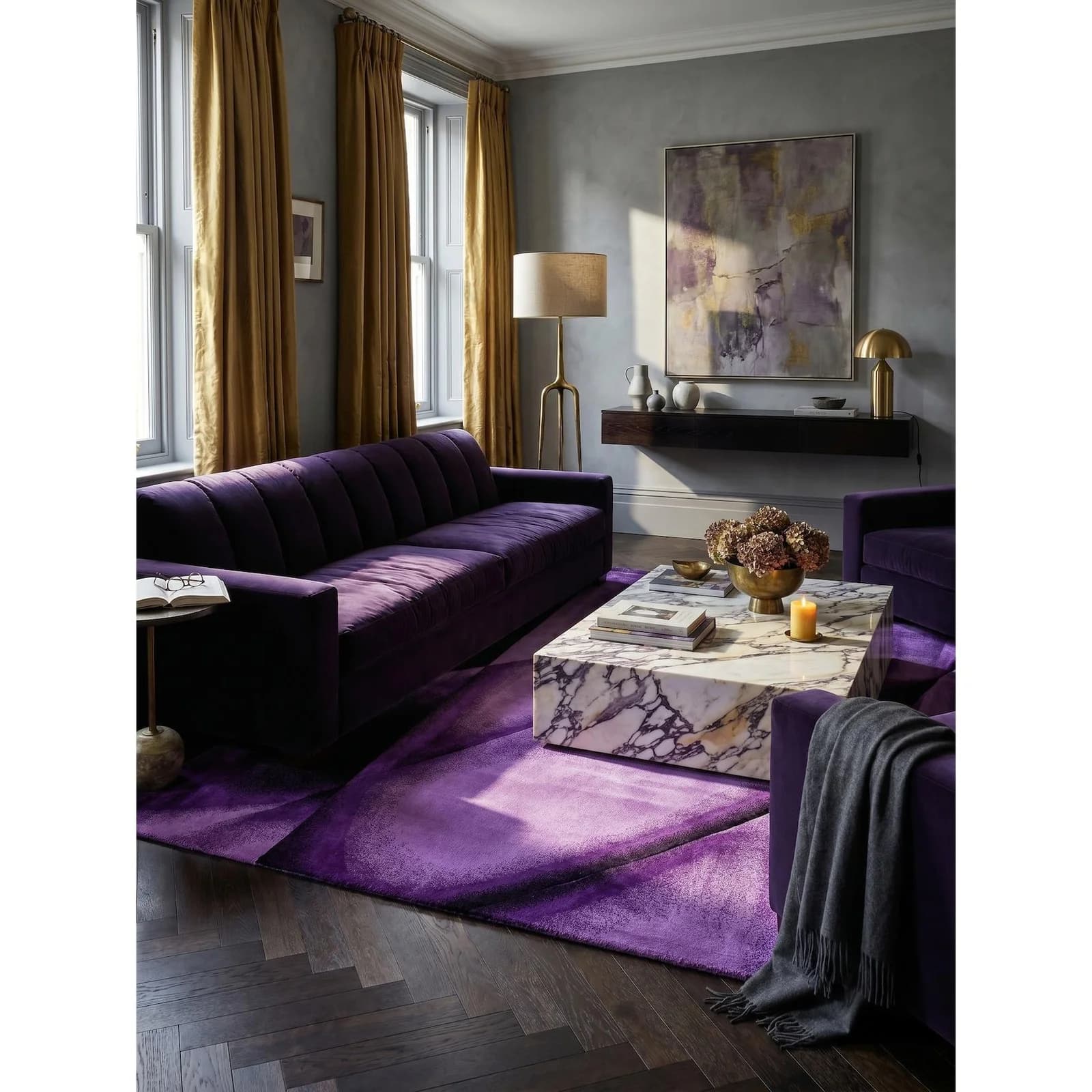 KADIMA DESIGN Kurzflorteppich ASPEN Violett Abstrakt