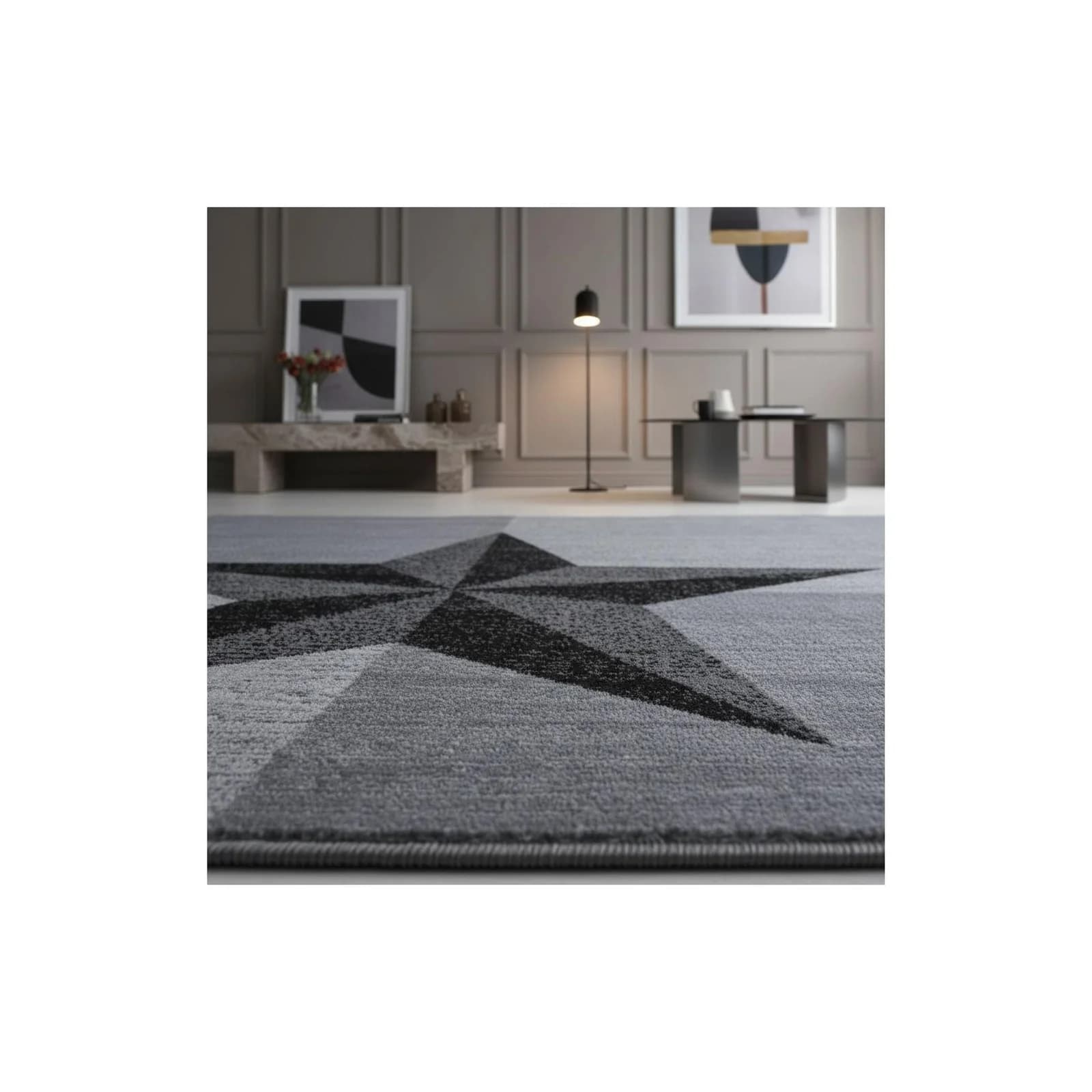 Kadima Design Kurzflorteppich Grau Sternen-Motiv