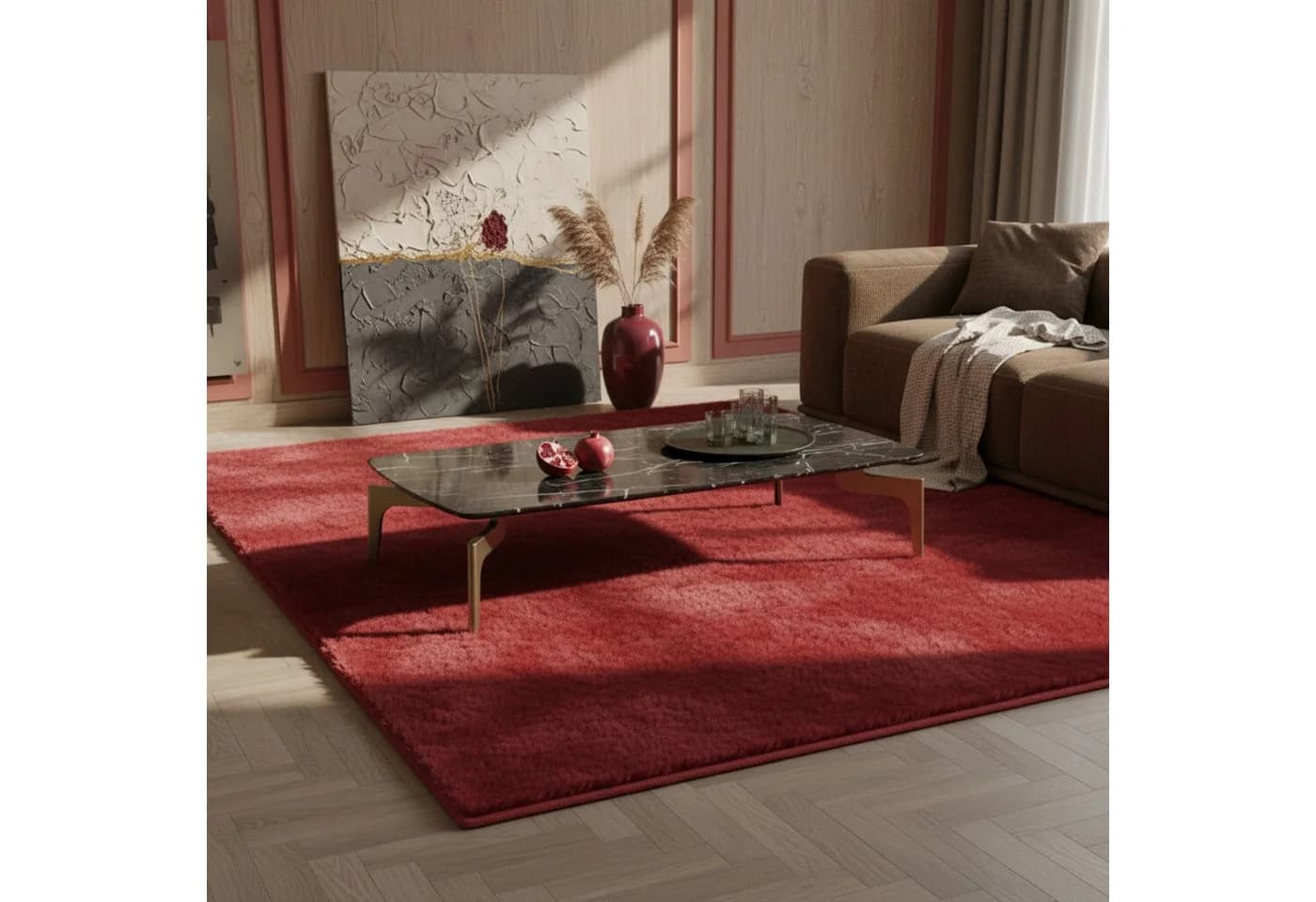 KADIMA DESIGN Teppich NECKAR Rot Kurzflor Maschinenwaschbar - Bild 2