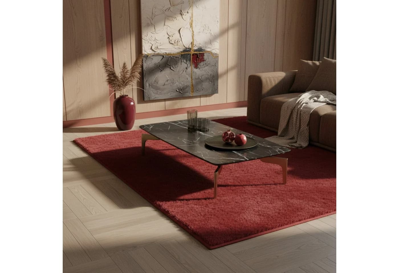 KADIMA DESIGN Teppich NECKAR Rot Kurzflor Maschinenwaschbar - Bild 3