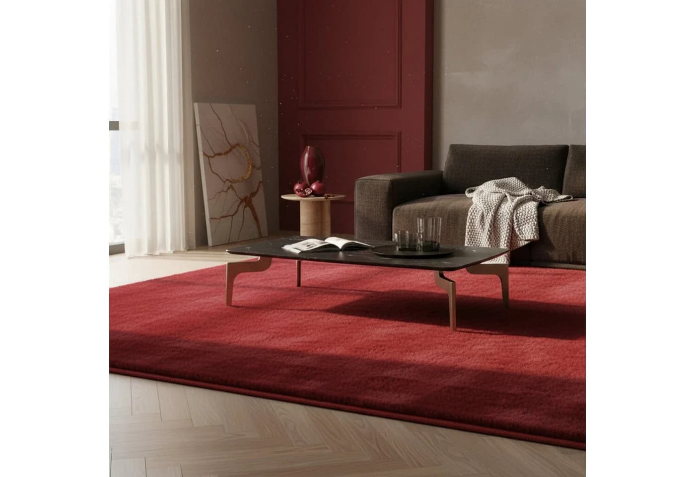KADIMA DESIGN Teppich NECKAR Rot Kurzflor Maschinenwaschbar - Bild 5