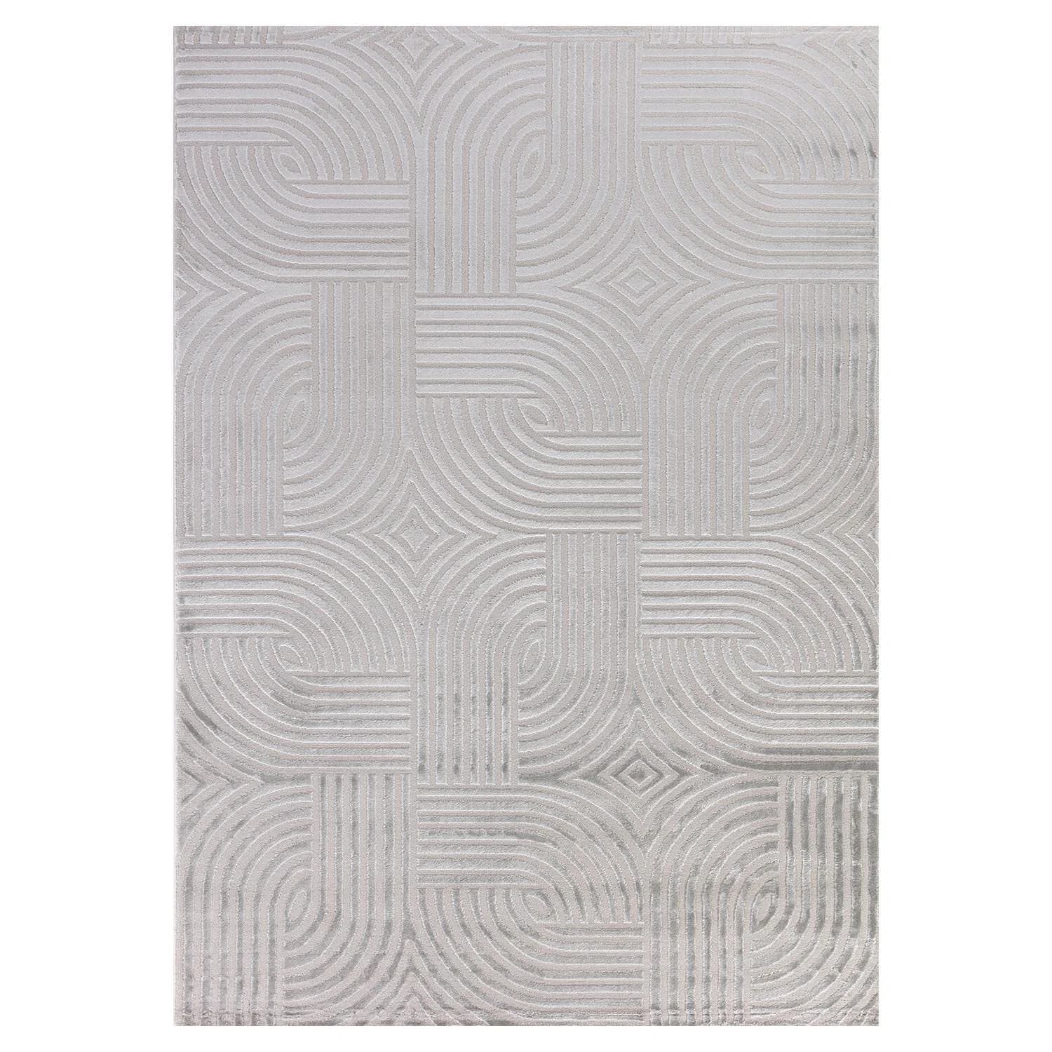 KADIMA DESIGN Teppich Kurzflor ILLER Silber 3D-Design Jute