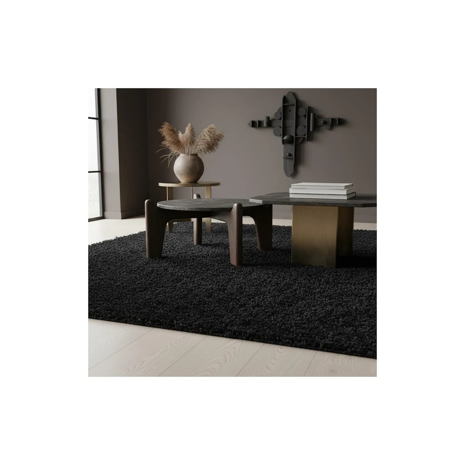 KADIMA DESIGN Shaggy Teppich Schwarz 80x80 cm
