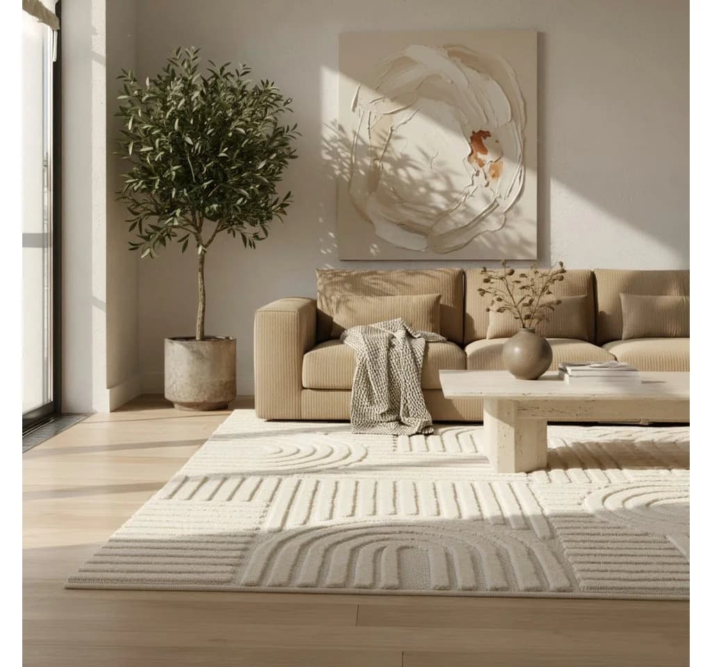 KADIMA DESIGN Teppich RIGI 3D-Effekt Creme Skandinavisch Boho - Bild 3