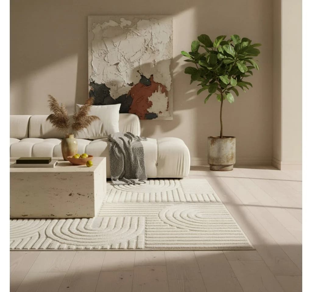 KADIMA DESIGN Teppich RIGI 3D-Effekt Creme Skandinavisch Boho - Bild 5