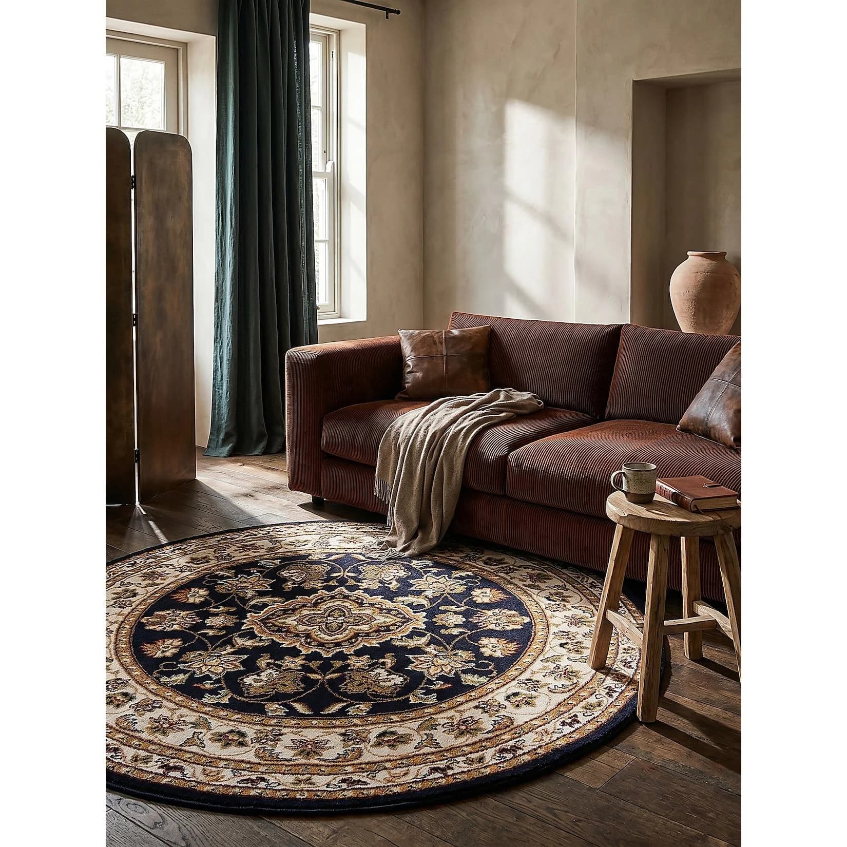 KADIMA DESIGN Teppich GLAZERT Rund Ø 133 cm Dunkelblau Orientalisch