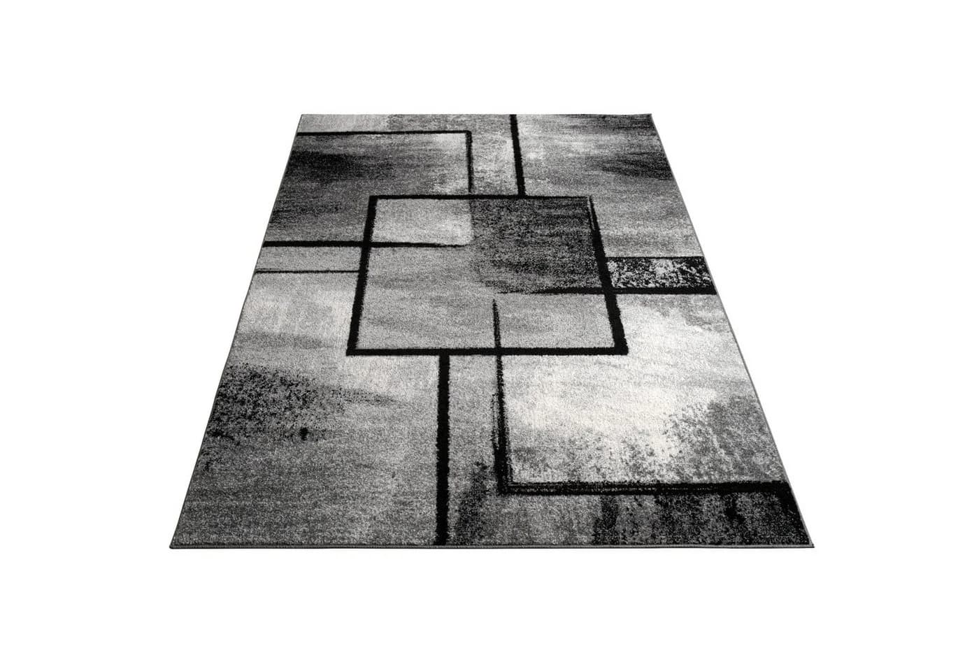 KADIMA DESIGN Teppich Dunkelgrau Geometrisches Quadratmuster Kurzflor