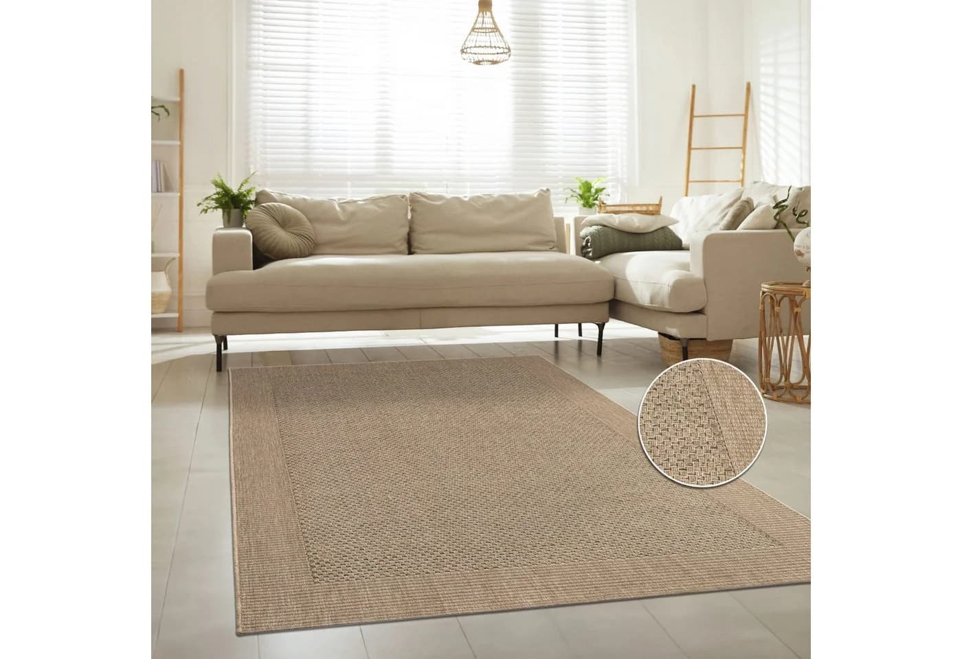 KADIMA DESIGN Teppich Beige Unifarben Bordüre Kurzflor - Bild 2
