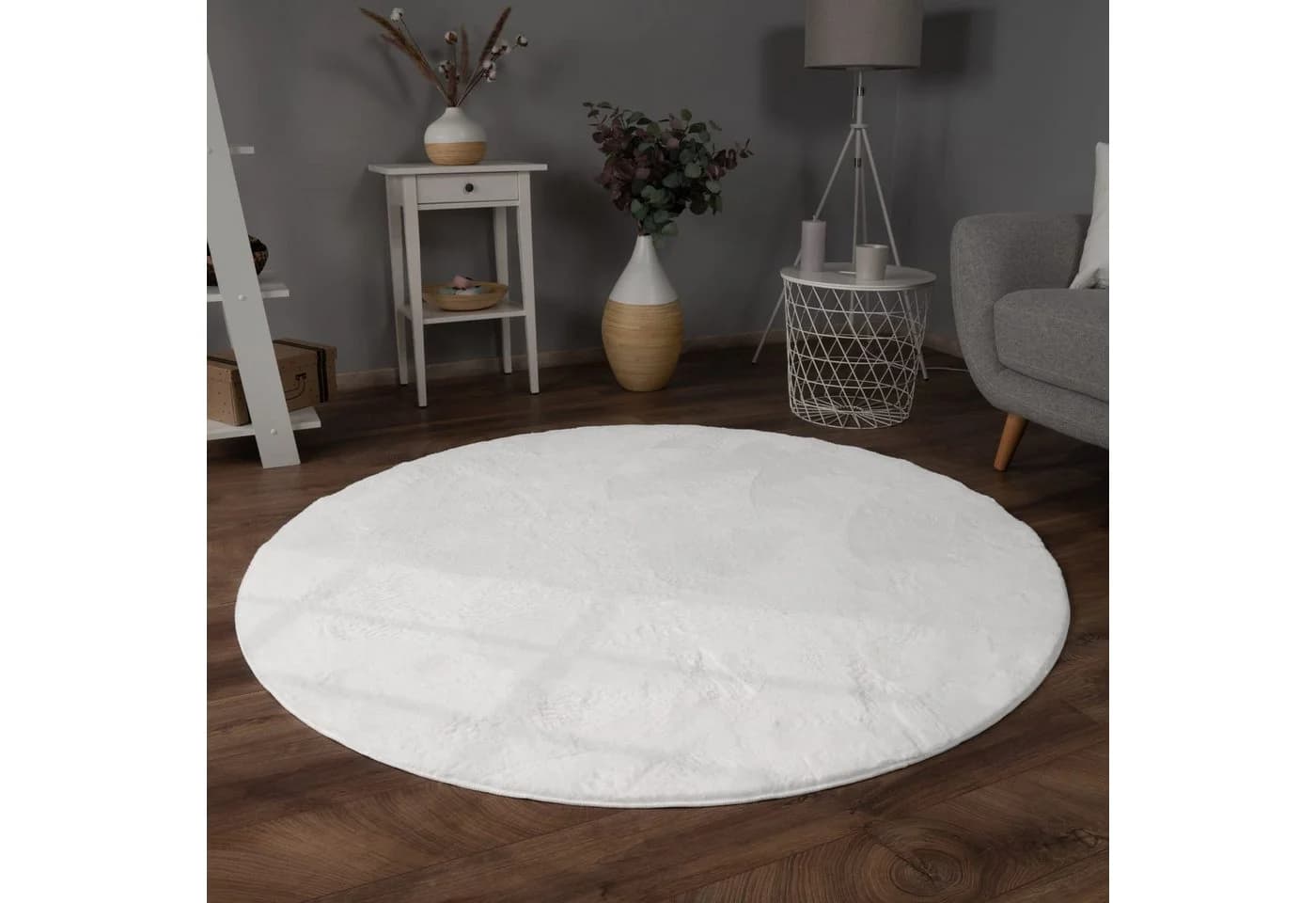 KADIMA DESIGN Teppich Kurzflor Rund 80D Weiß - Bild 2