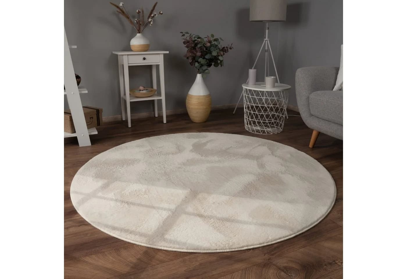 KADIMA DESIGN Teppich Einfarbig Creme Kurzflor Rund - Bild 2