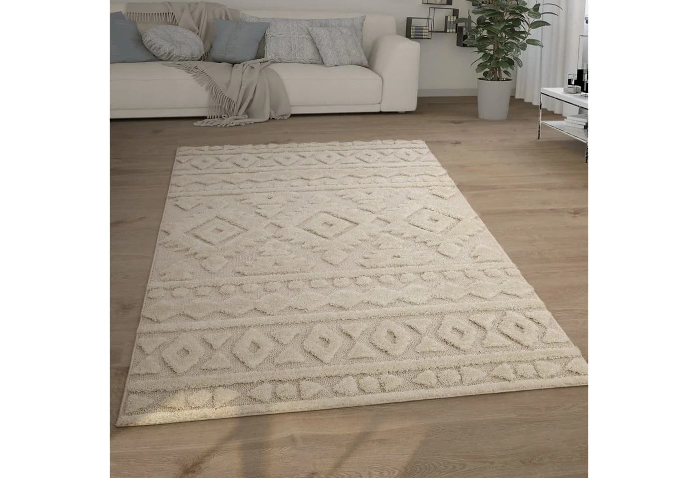 KADIMA DESIGN Hochflor Teppich Shaggy Creme 3D-Struktur - Bild 2