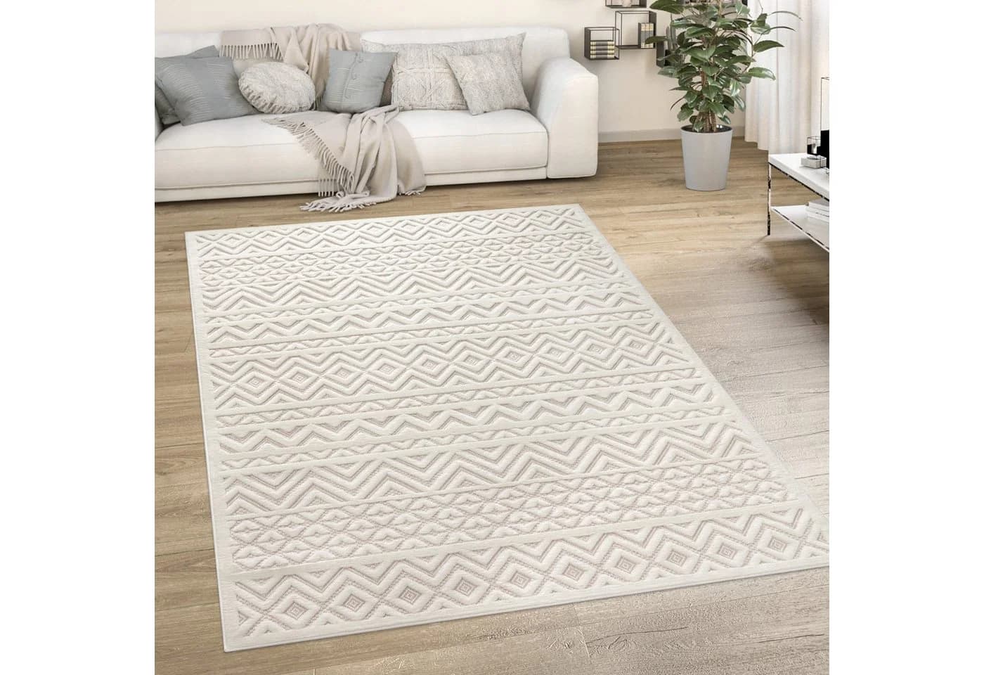 KADIMA DESIGN Teppich Struktur Creme Kurzflor Läufer - Bild 2