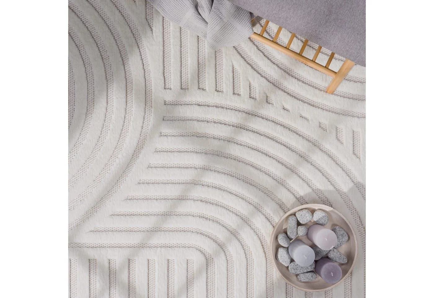KADIMA DESIGN Teppich Struktur Wohnzimmer Creme Kurzflor - Bild 3