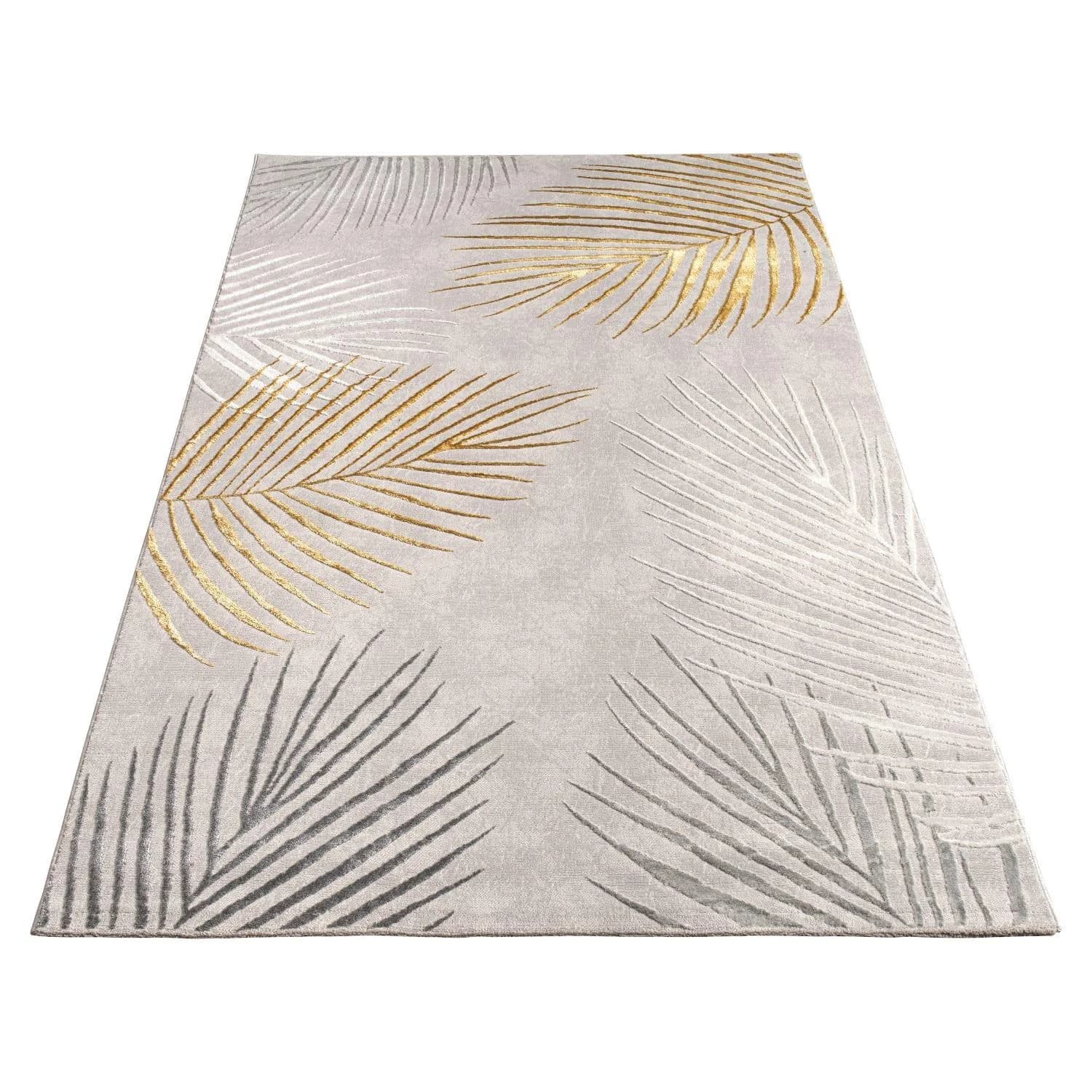 KADIMA DESIGN Kurzflorteppich Blätter-Motiv Gold 80x150 cm