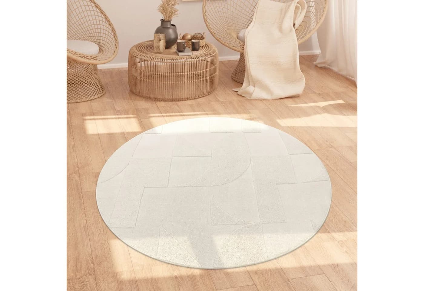 KADIMA DESIGN Teppich Kurzflor Rund Creme - Bild 2