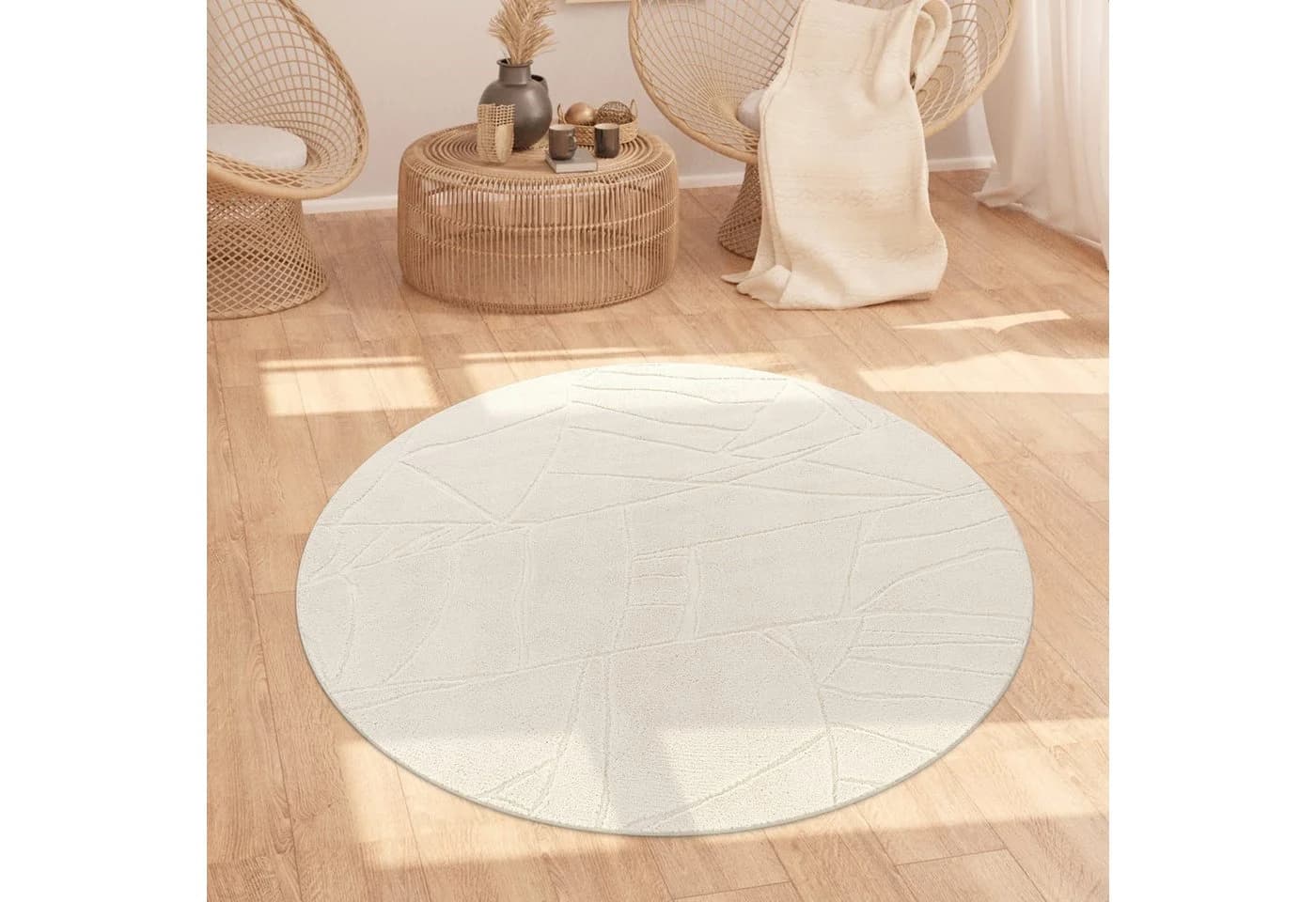 KADIMA DESIGN Teppich Rund 120 cm Creme Kurzflor Waschbar - Bild 2