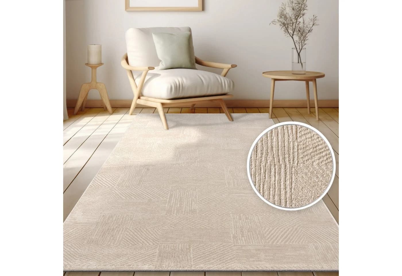 KADIMA DESIGN Teppich Unifarben Beige Kurzflor Läufer - Bild 2