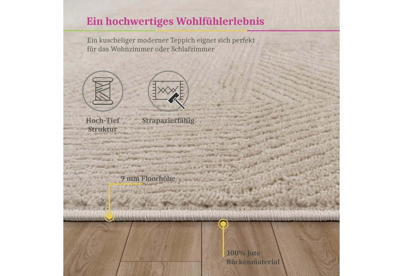 KADIMA DESIGN Teppich Unifarben Beige Kurzflor Läufer - Bild 4