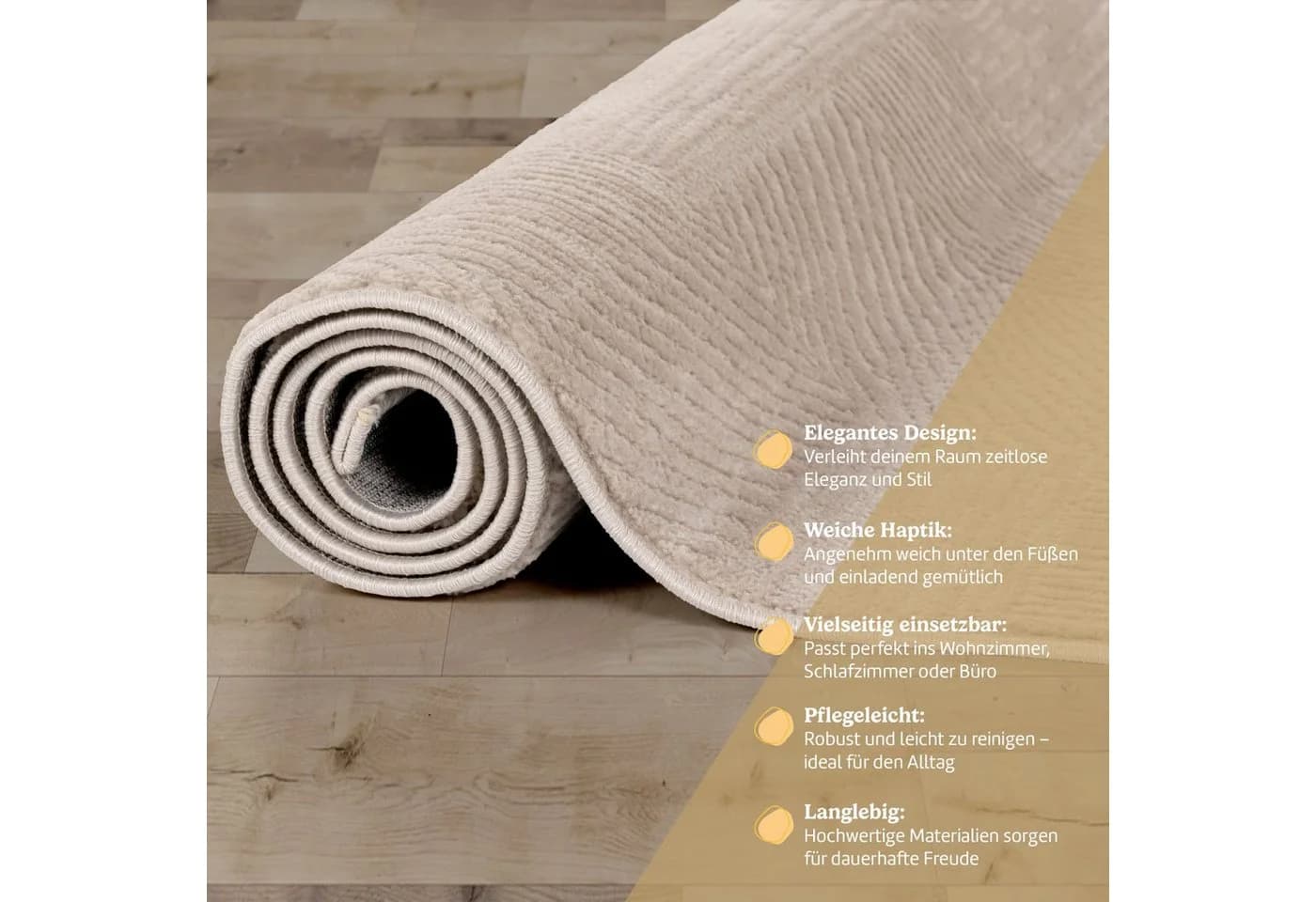 KADIMA DESIGN Teppich Unifarben Beige Kurzflor Läufer - Bild 5