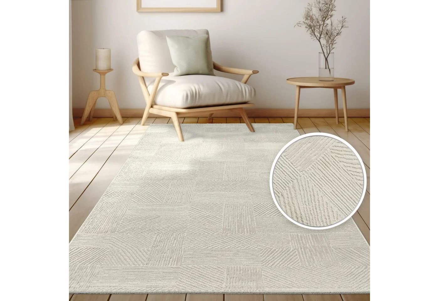 KADIMA DESIGN Teppich Läufer Creme Unifarben Kurzflor - Bild 2