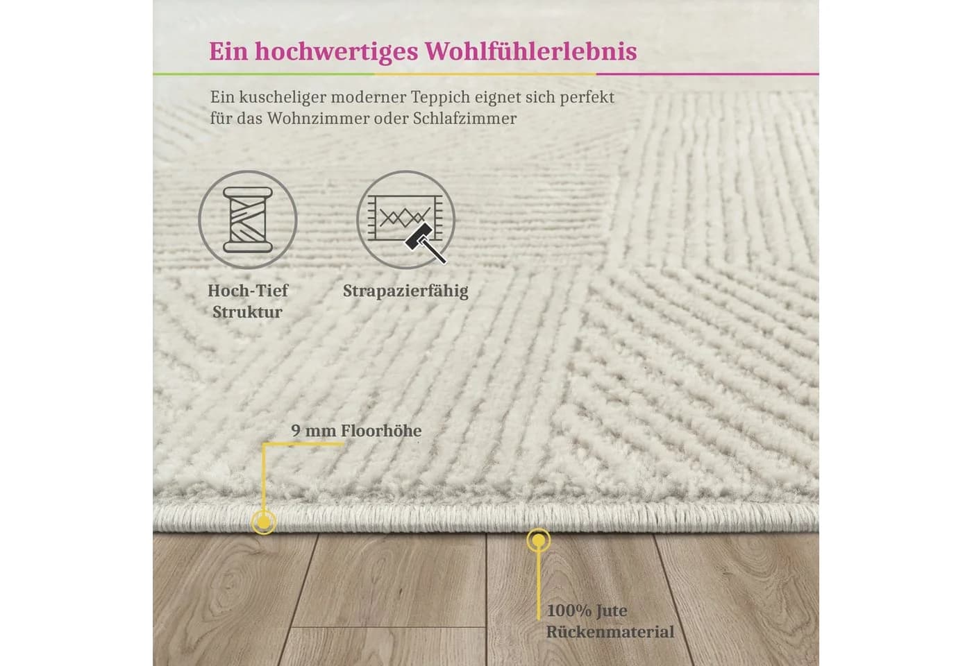 KADIMA DESIGN Teppich Läufer Creme Unifarben Kurzflor - Bild 4