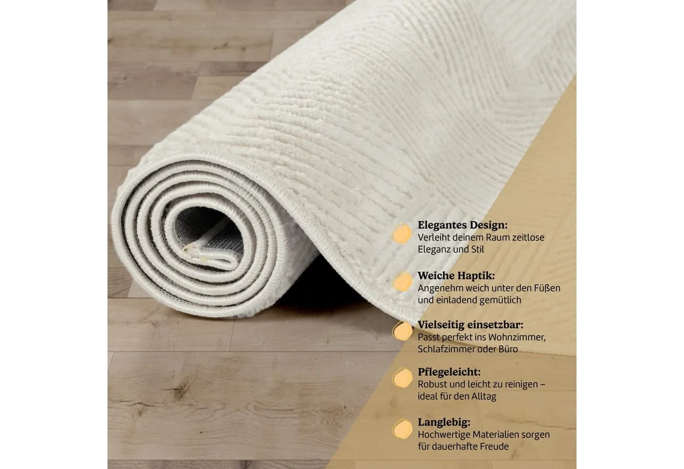 KADIMA DESIGN Teppich Läufer Creme Unifarben Kurzflor - Bild 5