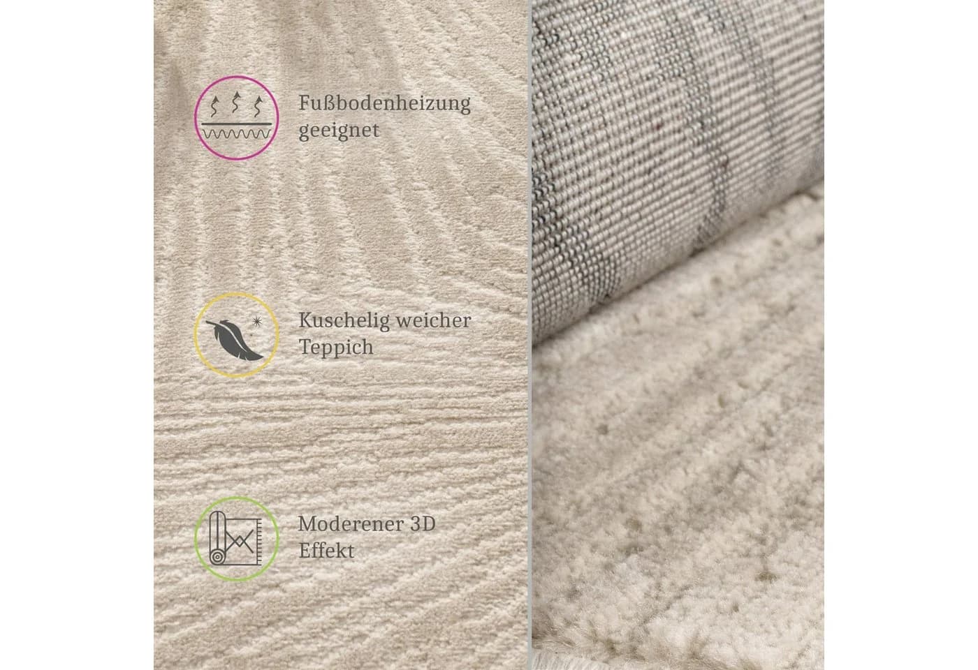 KADIMA DESIGN Teppich Kurzflor Läufer Beige - Bild 3