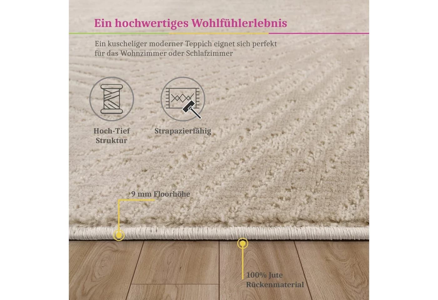 KADIMA DESIGN Teppich Kurzflor Läufer Beige - Bild 4