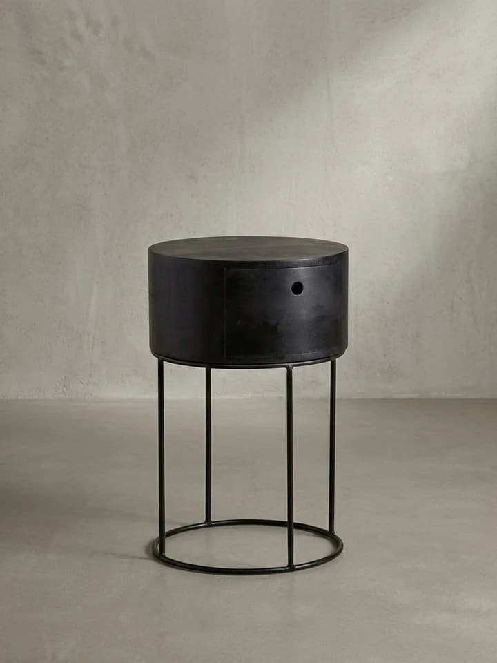 KADIMA DESIGN Nachtkonsole rund schwarz Mango Massivholz - Bild 2