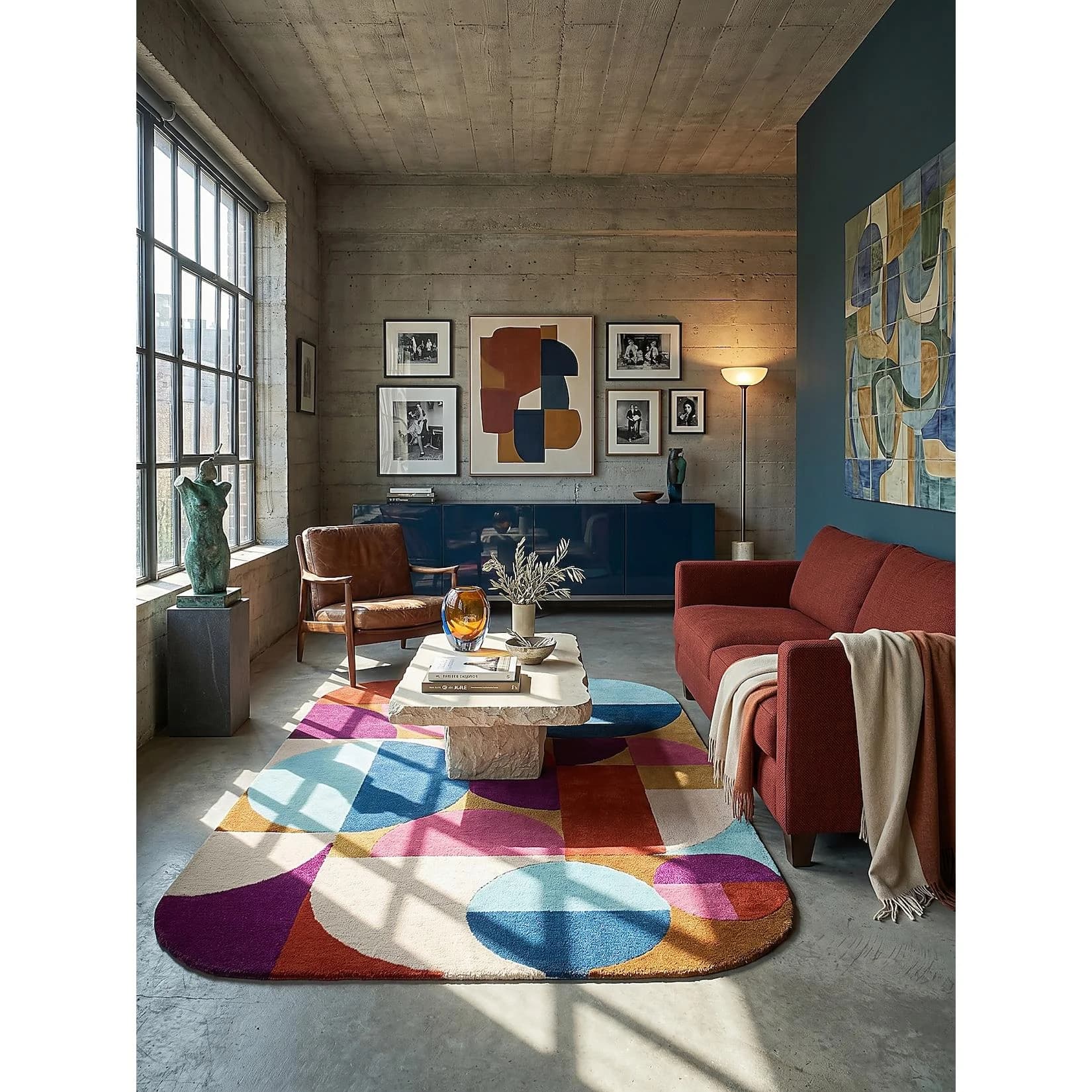 Kadima Design Wollteppich HALLEIN Halbkreis-Collage Rosa Retro