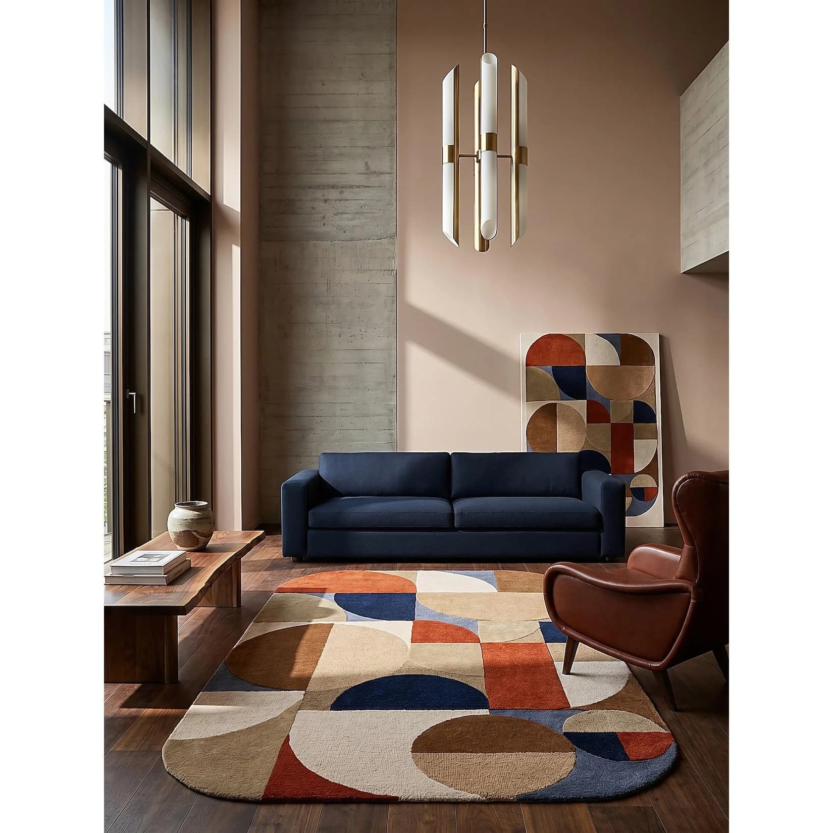 KADIMA DESIGN Wollteppich Oval 160x230 Terrakotta Geometrisch
