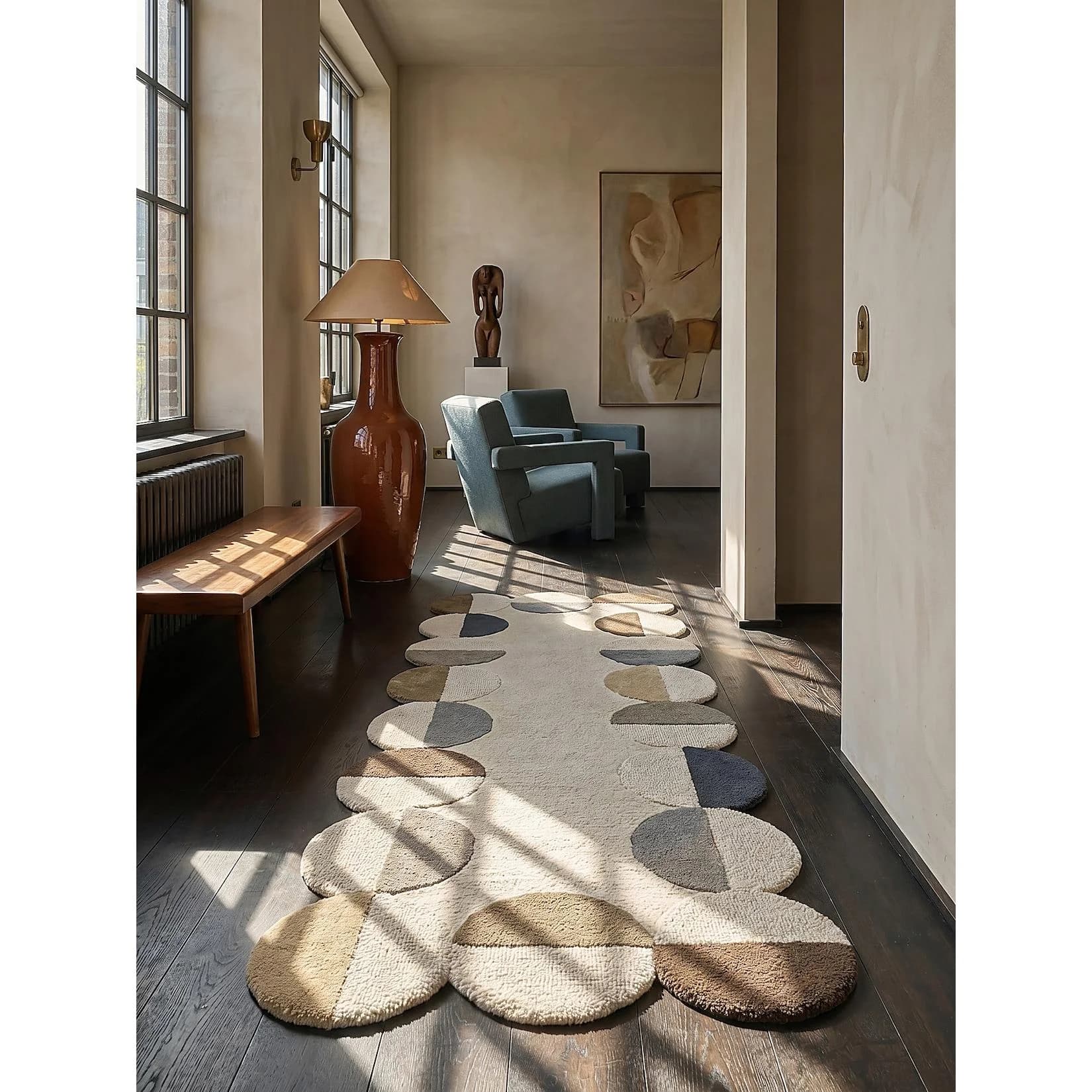 Kadima Design Teppich-Läufer HALLEIN Kurzflor Wolle Muschel-Bordüre Natur