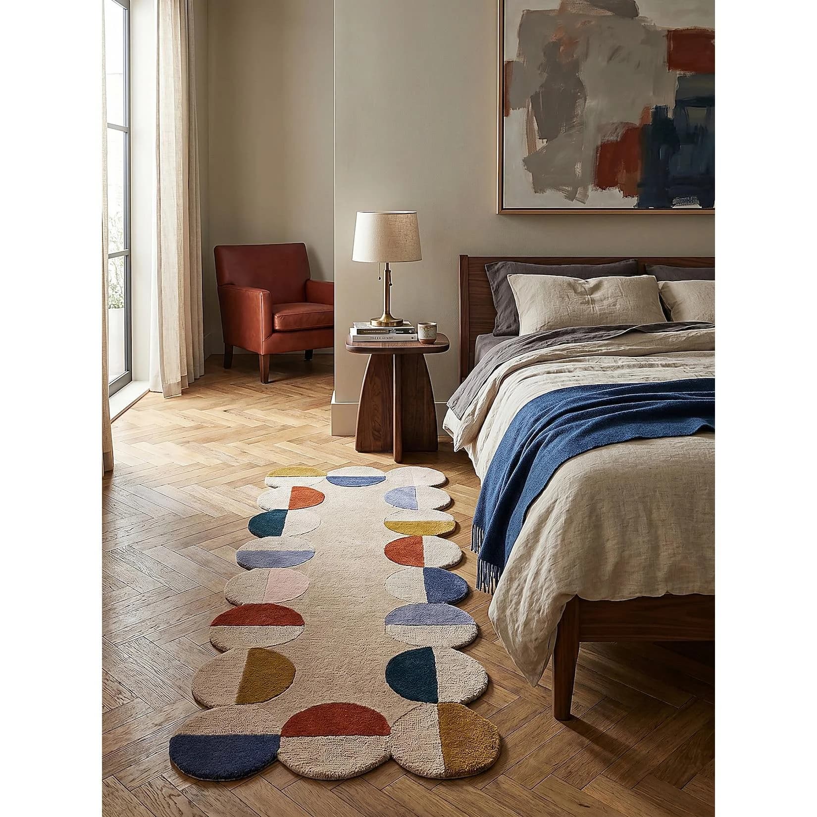 Kadima Design Teppich-Läufer HALLEIN Kurzflor Muschel-Bordüre Wolle Rost-Natur