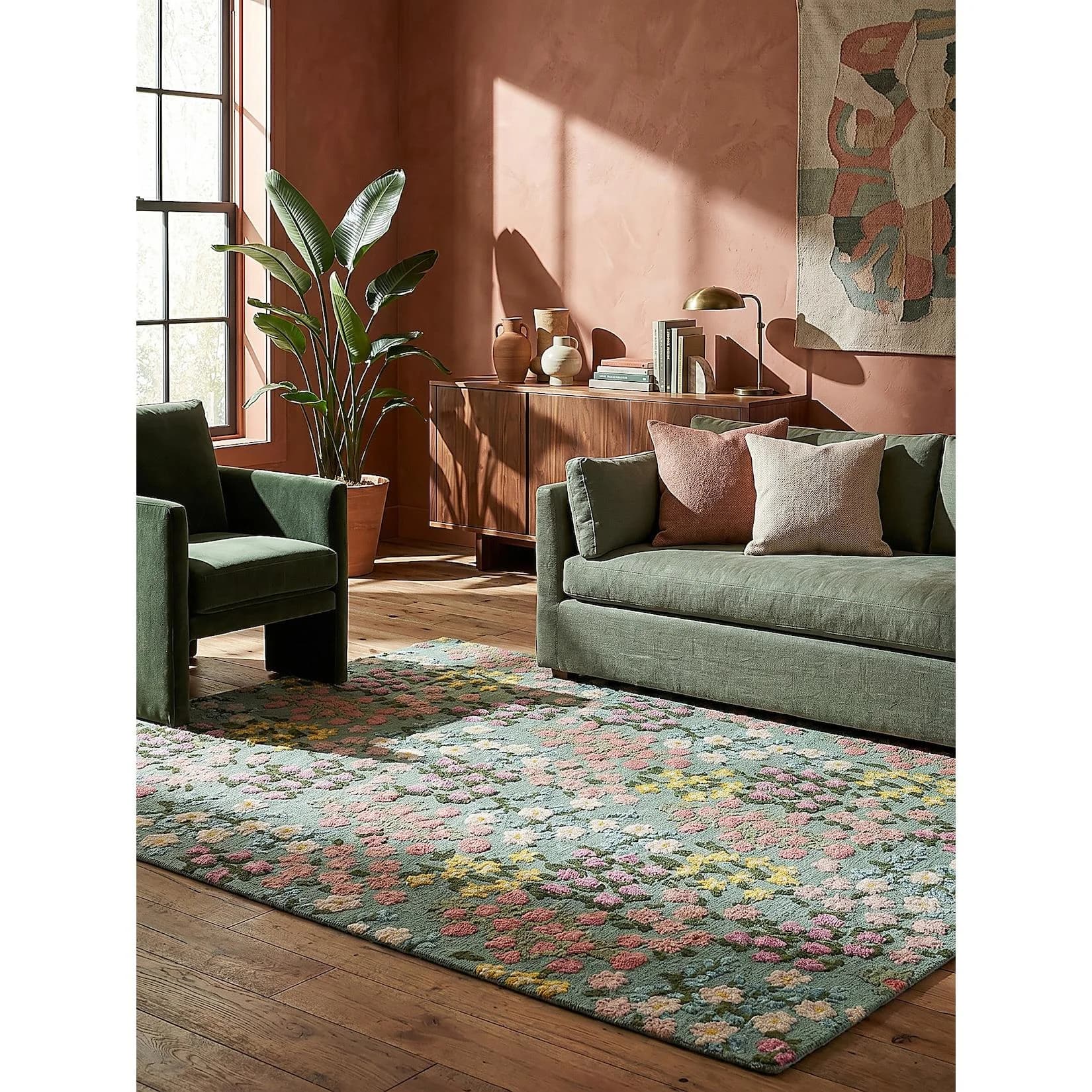 KADIMA DESIGN Teppich VALE Blumenwiese Floral Wolle 160x230 cm Multicolor-Grün